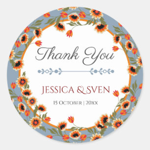 Sticker Rond Rustique Floral Scandinave Mariage inspiré Folk