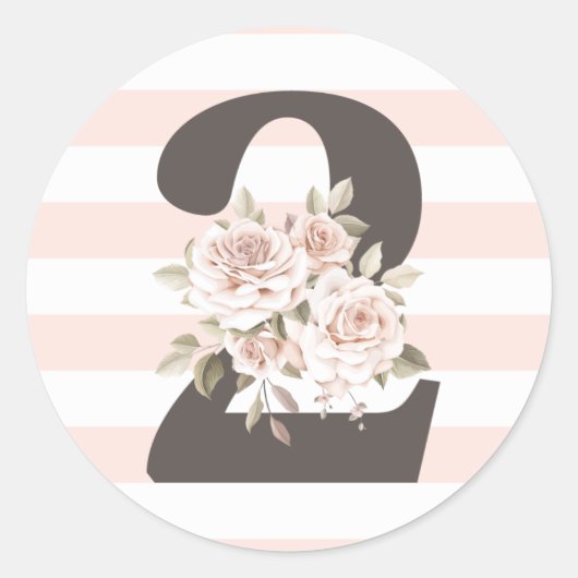 Sticker Rond Rustique Floral Shabby Chic Rose 2e fête d'anniver (Devant)