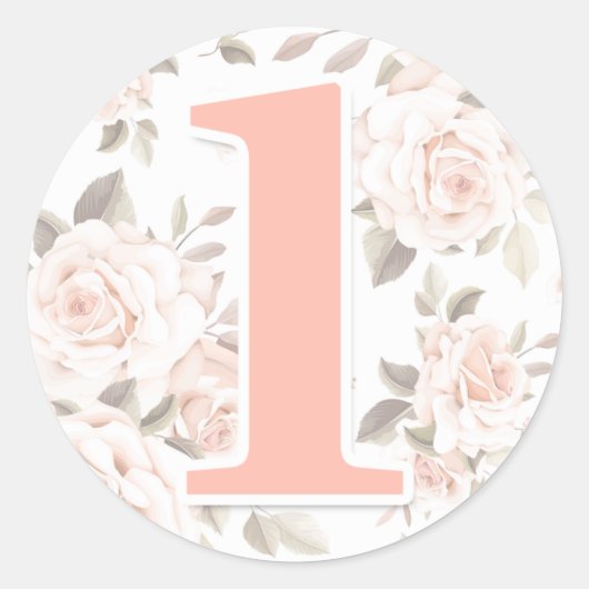 Sticker Rond Rustique Floral Shabby Chic Roses 1er anniversaire (Devant)