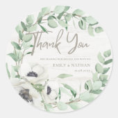 Sticker Rond Rustique Floral Vert Feuille Merci Mariage (Devant)