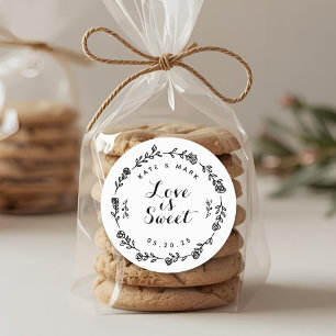Sticker Rond Rustique Floral Wreath Love is Sweet Wedding Favor