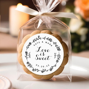 Sticker Rond Rustique Floral Wreath Love is Sweet Wedding Favor