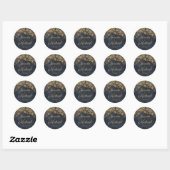 Sticker Rond Rustique Glam Navy Blue Mariage de script or (Feuille)