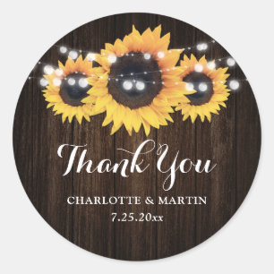 Sticker Rond Rustique Grange Bois Tournesol Mariage Faveur