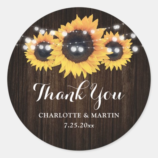 Sticker Rond Rustique Grange Bois Tournesol Mariage Faveur (Devant)