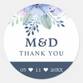 Sticker Rond Rustique hiver Floral Marine Merci Mariage (Devant)