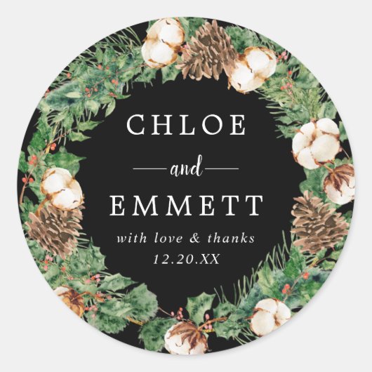 Sticker Rond Rustique Holly Pine Mariage Merci Favoriser le sce (Devant)