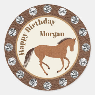 Sticker Rond Rustique Horse Faux Cuir Anniversaire Et Plus Amus