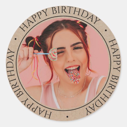 Sticker Rond Rustique Joyeux Anniversaire Moderne Simple Photo (Devant)