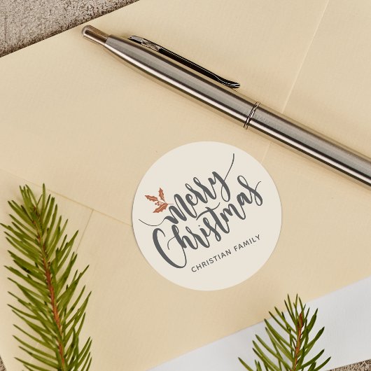 Sticker Rond Rustique Joyeux Noël Personnalisé