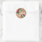 Sticker Rond Rustique Joyeux Noël Poinsettia Floral (Sac)