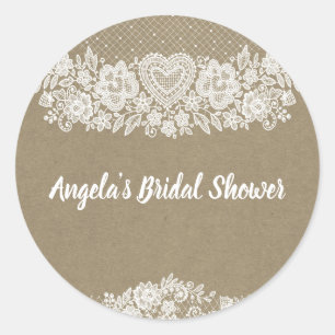 Sticker Rond Rustique Kraft & dentelle ferme Grange Chic