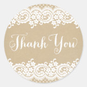 Sticker Rond Rustique Kraft et dentelle Mariage Merci (Devant)