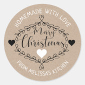 Sticker Rond Rustique Kraft Joyeux Noël Fait maison avec amour (Devant)