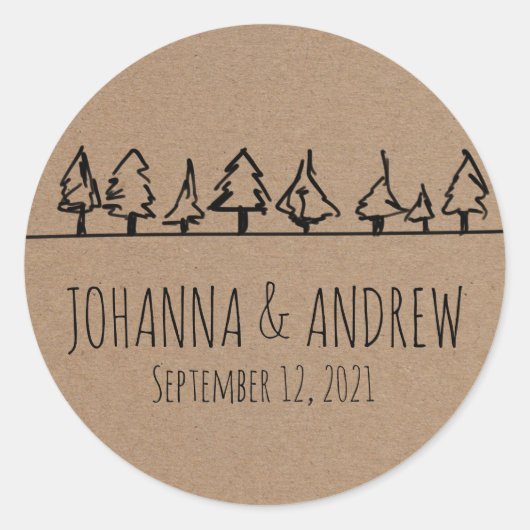 Sticker Rond Rustique Kraft Mariage d'arbre de forêt papier (Devant)