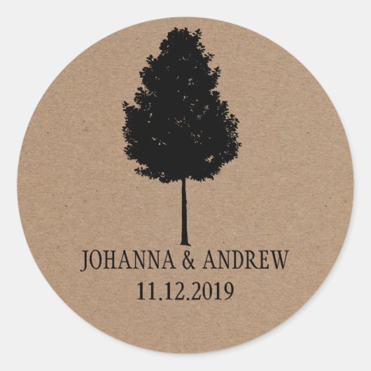 Sticker Rond Rustique Kraft Mariage d'arbre de forêt papier (Devant)