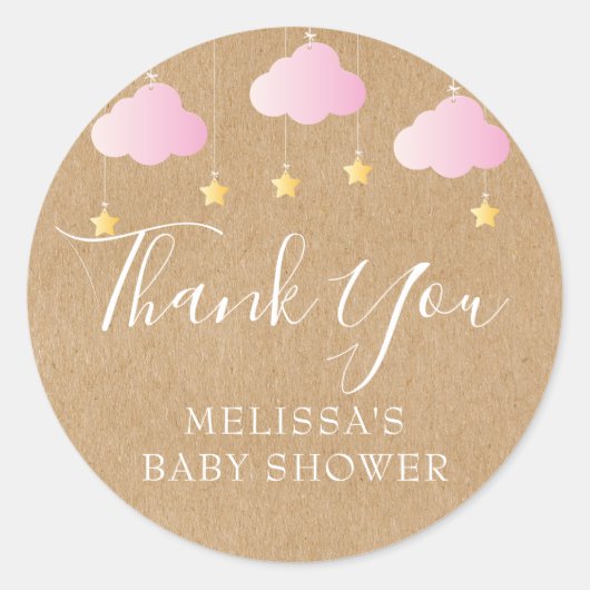 Sticker Rond Rustique kraft scintiller baby shower rose (Devant)