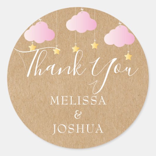 Sticker Rond Rustique kraft scintiller baby shower rose (Devant)