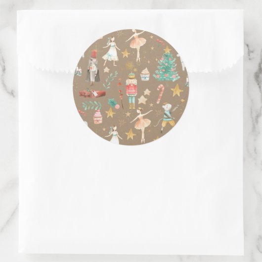 Sticker Rond Rustique Kraft Tout Casse-Noisette Noël (Sac)