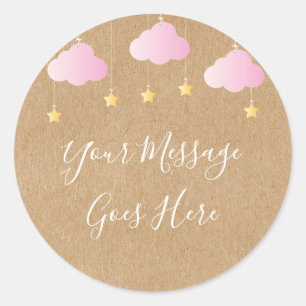 Sticker Rond Rustique kraft twinkle twinkle baby shower rose