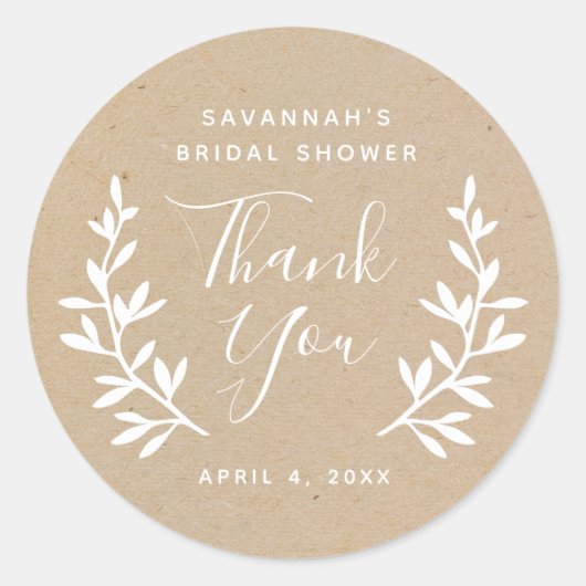Sticker Rond Rustique laurier Kraft douche nuptiale merci (Devant)