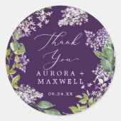 Sticker Rond Rustique Lilac | Merci violet Faveur de mariage (Devant)