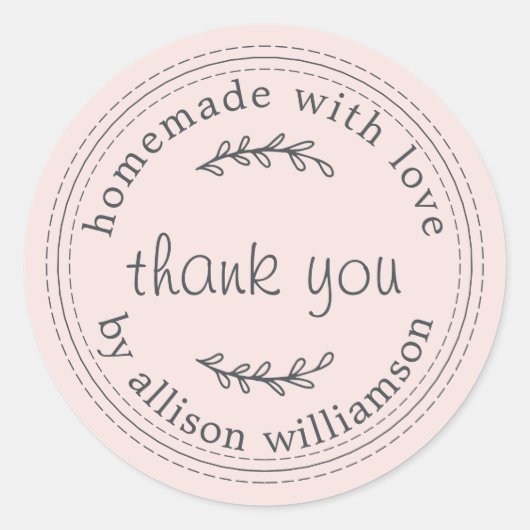 Sticker Rond Rustique Maison Avec Amour Pastel Merci Rose (Devant)