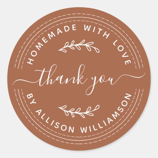 Sticker Rond Rustique Maison Avec Amour TerraCotta Merci (Devant)