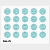Sticker Rond Rustique Maison Avec Amour Turquoise Merci Bleu (Feuille)