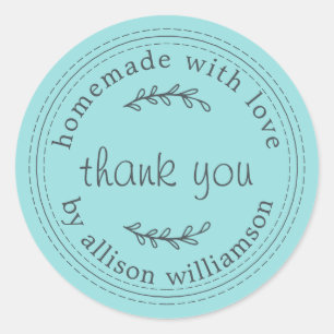 Sticker Rond Rustique Maison Avec Amour Turquoise Merci Bleu