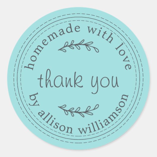 Sticker Rond Rustique Maison Avec Amour Turquoise Merci Bleu (Devant)