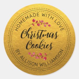 Sticker Rond Rustique maison de Noël canneberge Cookies Or