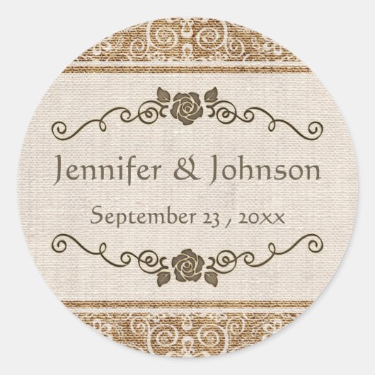 Sticker Rond Rustique Mariage de dentelle Burlap (Devant)