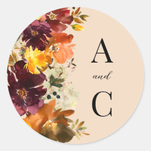 Sticker Rond Rustique Marsala Brûlé Orange Chute Wreath
