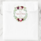 Sticker Rond Rustique Marsala Floral Wreath Bourgogne Mariage R (Sac)