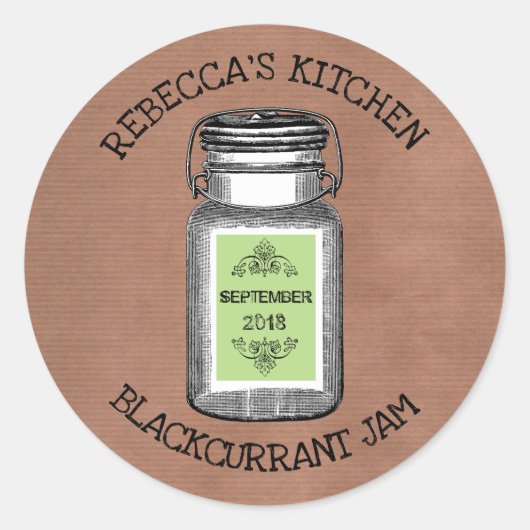 Sticker Rond Rustique Mason Jar Canning Vintage | Jam (Devant)