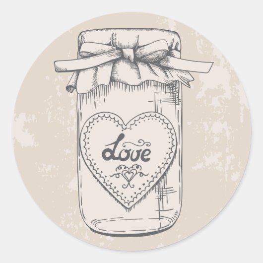 Sticker Rond Rustique Mason Jar Coeurs d'amour Tan Mariage (Devant)
