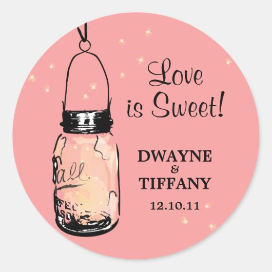 Sticker Rond Rustique Mason Jar et Fireflies (Devant)