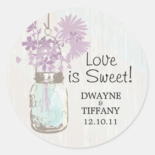 Sticker Rond Rustique Mason Jar & Fleur sauvage (Devant)