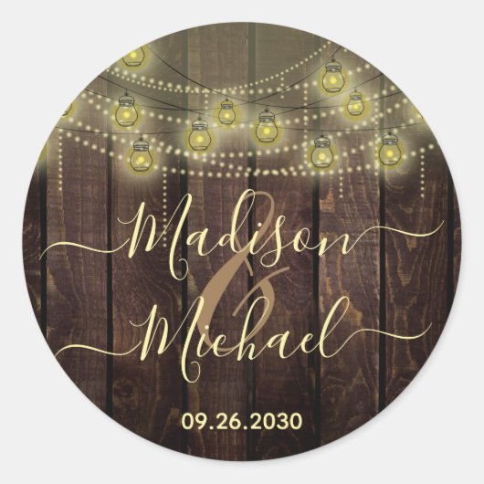 Sticker Rond Rustique Mason Jar Mariage de lanterne (Devant)
