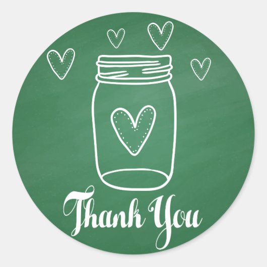 Sticker Rond Rustique Mason Jar Merci Green Chalkboard (Devant)