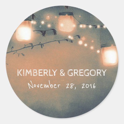 Sticker Rond Rustique Mason Jar String Mariage (Devant)