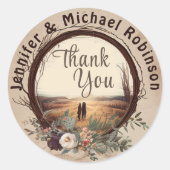 Sticker rond rustique Merci pays (Devant)