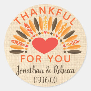 Sticker Rond Rustique "Merci pour vous" Automne Mariage
