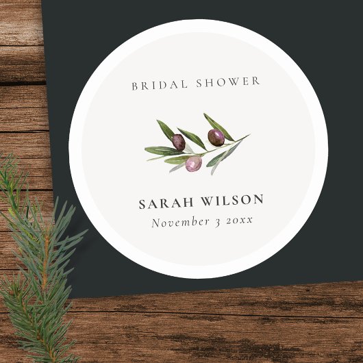 Sticker Rond Rustique Minimal Branche d'olivier Foliage Shower