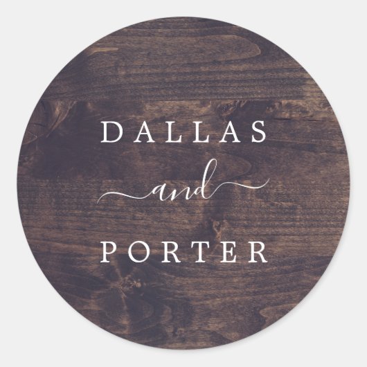 Sticker Rond Rustique minimaliste | Enveloppe Mariage bois (Devant)