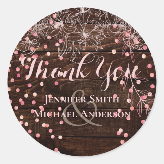 Sticker Rond Rustique moderne Dusty Rose rose Confetti Mariage (Devant)