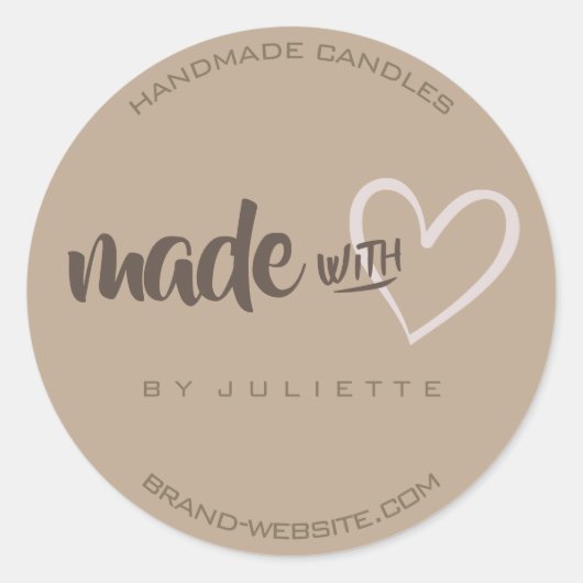Sticker Rond Rustique moderne Fabriqué avec coeur d'amour Brown (Devant)