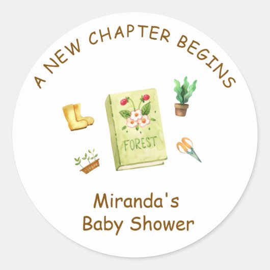 Sticker Rond Rustique moderne Nouveau Chapitre Baby shower de l (Devant)