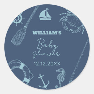 Sticker Rond Rustique moderne pêche Baby shower de garçon nauti